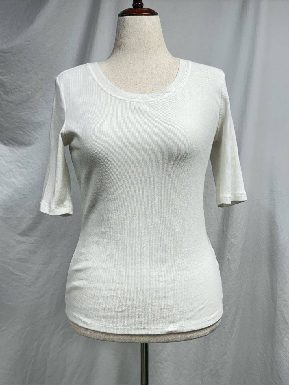 Banana Republic Factory Ivory Short-Sleeve, Elbow-Sleeve Ribbed Tee